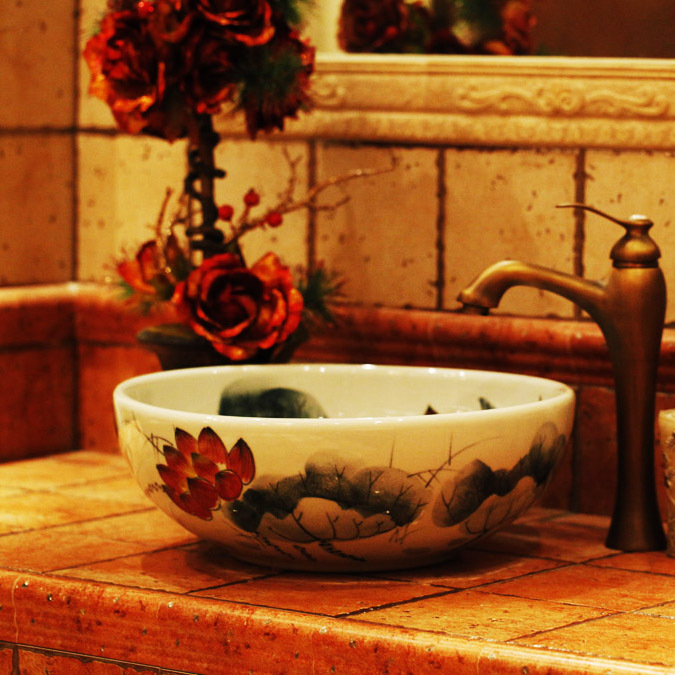   Ÿ  ׸ ҹ   ڵ /Bathroom washbasin chinese style flower bowl rustic vanities ceramic hand painting